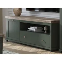 meuble tv-hifi evoco 1 porte 1 tiroir chêne ribbec/vert