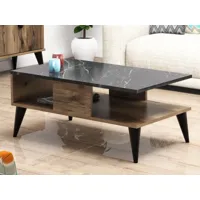 table basse rectangulaire lysianne 90 cm marbre/noyer