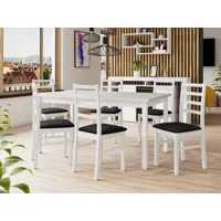 table repas almata 160 > 200 cm blanc avec 6 chaises coussins noir