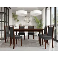 table repas alf 160 > 200 cm brun avec 6 chaises coussins gris