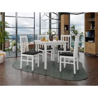 table repas ameno 80 > 110 cm blanc avec 4 chaises coussins noir