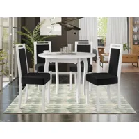 table repas alois ø 100 cm blanc avec 4 chaises coussins noir