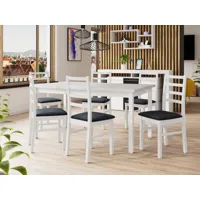 table repas almanac 160 > 200 cm blanc avec 6 chaises coussins gris