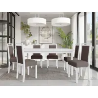 table repas aloapa 160 > 200 cm blanc avec 6 chaises coussins gris