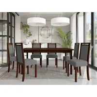 table repas aloapa 160 > 200 cm brun avec 6 chaises coussins gris