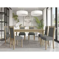table repas aloapa 160 > 200 cm sonoma avec 6 chaises coussins gris
