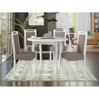 table repas alois ø 100 cm blanc avec 4 chaises coussins taupe