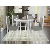 table repas alois ø 100 cm blanc avec 4 chaises coussins gris
