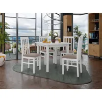 table repas alitora 80 > 110 cm blanc avec 4 chaises coussins taupe
