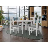 table repas alitora 80 > 110 cm blanc avec 4 chaises coussins gris