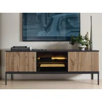meuble tv-hifi dorian 3 portes noir graphite/chêne wotan