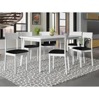 table repas henry 160 > 200 cm blanc avec 6 chaises et coussins noir