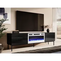 meuble tv-hifi cheminée skippy 2 portes noir/blanc