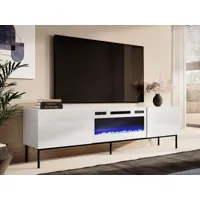 meuble tv-hifi cheminée skippy 2 portes blanc/blanc brillant