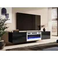 meuble tv-hifi cheminée spalo 2 portes noir/blanc