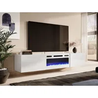 meuble tv-hifi cheminée spalo 2 portes blanc/blanc brillant