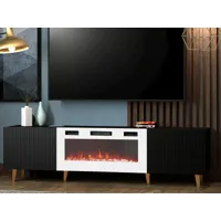 meuble tv-hifi cheminée pafli 2 portes noir/blanc