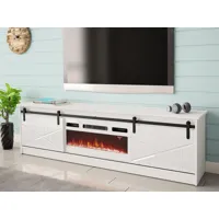 meuble tv-hifi cheminée gralo 2 portes coulissantes blanc/blanc brillant