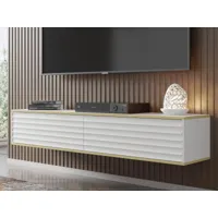 meuble tv-hifi suspendu wasabi 2 portes blanc/or