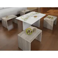 table basse chef 90 cm blanc/cordoba avec 4 bancs