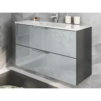 meuble bas vasque vasilio 2 tiroirs graphite/gris brillant