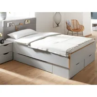 lit liasta 140x200 cm gris soie avec tiroirs