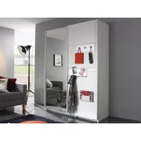 armoire steino 2 portes coulissantes 136 cm (penderie) blanc alpin avec miroir