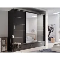 armoire artemis 3 portes 3 tiroirs noir avec miroir