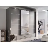 armoire artemis 3 portes 3 tiroirs gris avec miroir