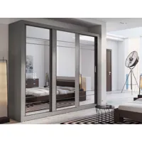 armoire arturo 3 portes coulissantes gris avec miroir