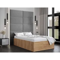lit bellie 120x200 cm chêne doré avec tête de lit gris
