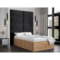 lit bellie 120x200 cm chêne doré avec tête de lit noir
