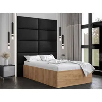 lit bellie deluxe 120x200 cm chêne doré avec tête de lit noir
