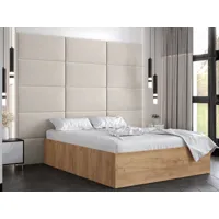 lit bellie 140x200 cm chêne doré avec tête de lit crème
