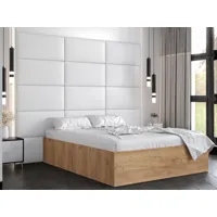 lit bellie deluxe 140x200 cm chêne doré avec tête de lit blanc