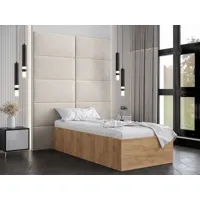 lit bellie 90x200 cm chêne doré avec tête de lit blanc