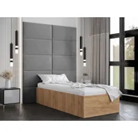 lit bellie 90x200 cm chêne doré avec tête de lit gris