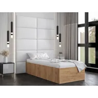 lit bellie deluxe 90x200 cm chêne doré avec tête de lit blanc