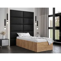 lit bellie deluxe 90x200 cm chêne doré avec tête de lit noir