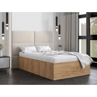 lit benja 120x200 cm chêne doré avec tête de lit crème