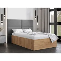 lit benja 120x200 cm chêne doré avec tête de lit gris