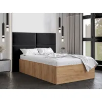 lit benja 120x200 cm chêne doré avec tête de lit noir