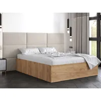 lit benja 140x200 cm chêne doré avec tête de lit crème