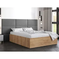 lit benja 140x200 cm chêne doré avec tête de lit gris
