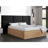 lit benja 140x200 cm chêne doré avec tête de lit noir
