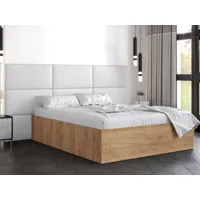 lit benja deluxe 140x200 cm chêne doré avec tête de lit blanc