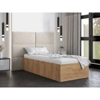 lit benja 90x200 cm chêne doré avec tête de lit crème