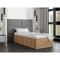 lit benja 90x200 cm chêne doré avec tête de lit gris