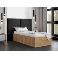 lit benja 90x200 cm chêne doré avec tête de lit noir