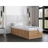 lit benja deluxe 90x200 cm chêne doré avec tête de lit blanc